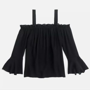 J. Crew Silk Black Ruffle Draped Cold / Off Shoulder Bell Sleeve size 10